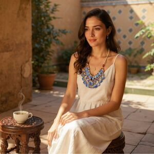 Vintage Afghan Tribal Lapis Lazuli Statement Bib Necklace Boho Kuchi Jewelry